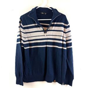 Neve 100% Merino Wool 1/4 Zip Mens Sweater Blue White Winter Preppy Size XL